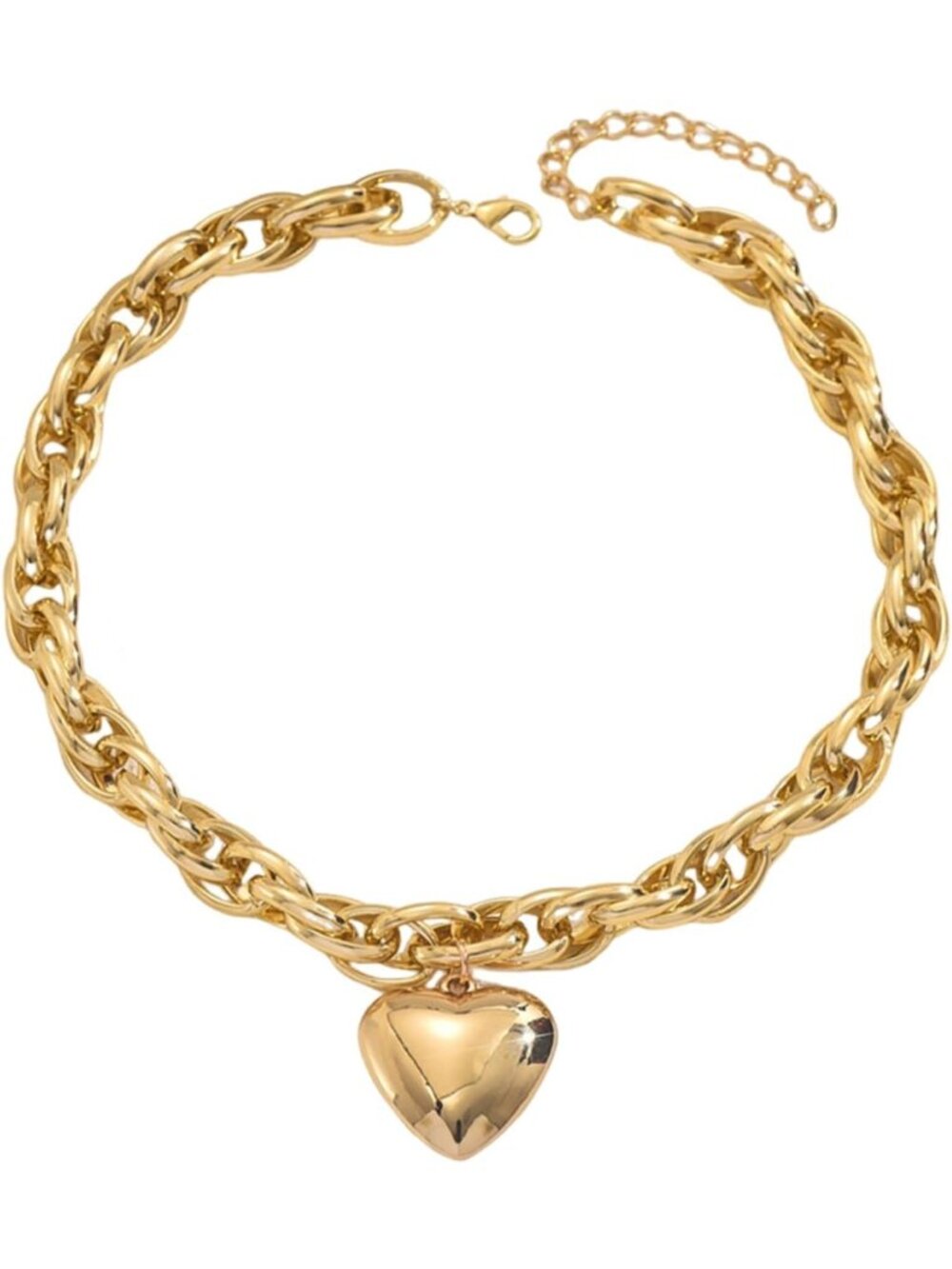 Women's Heart Golden Chunky Gold Heart Necklace Puffy Heart Statement Chain